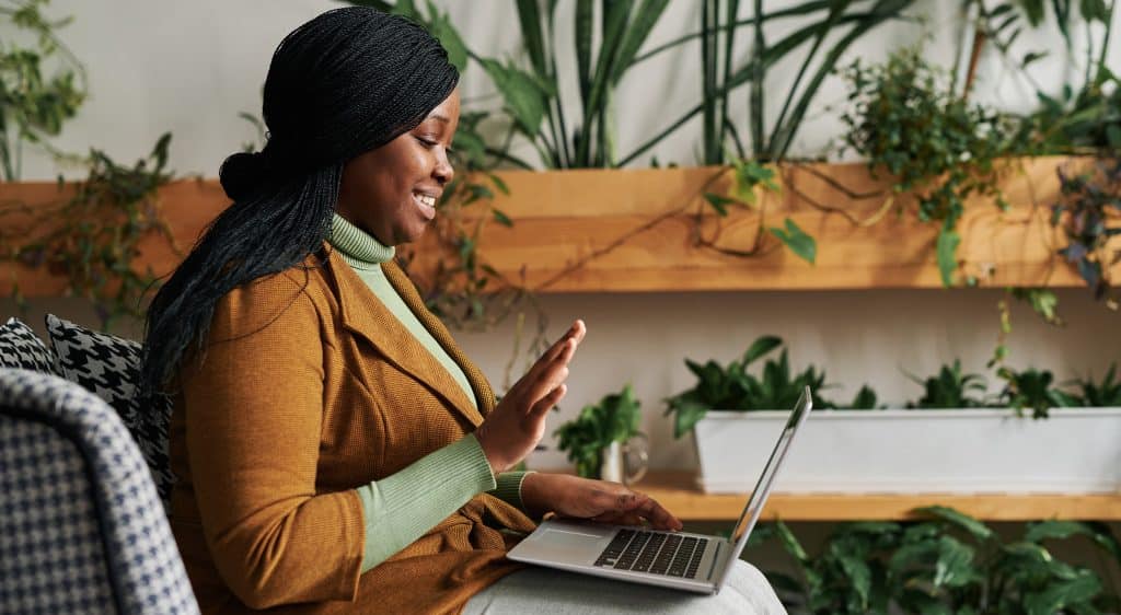Woman doing a video call on her laptop